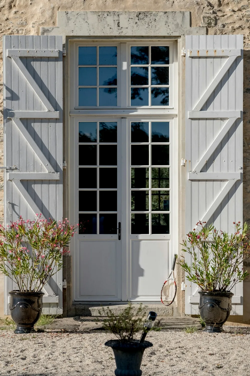 French doors on a luxury, rustic home